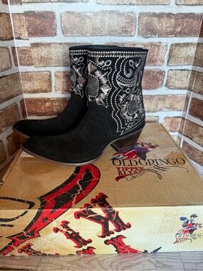 Old Gringo Black Suede Embroidered Ankle Boots
